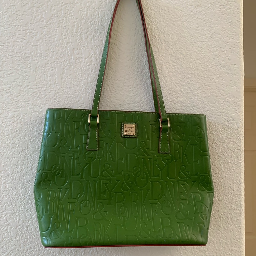 Dooney &Bourke green embossed logo retro tote bag